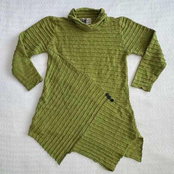 HABITAT 100% Cotton Asymmetric Hem Tunic Sweater Artsy Fairy Boho Green Size M - Picture 2 of 10